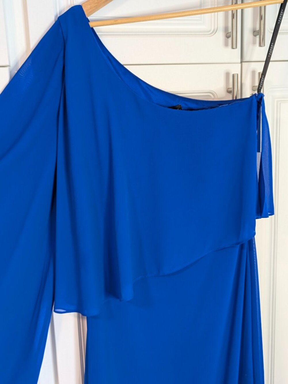 Laundry One Shoulder Cape Gown Royal Blue Chiffon Formal Dress 4 Gala NWOT - Picture 6 of 15